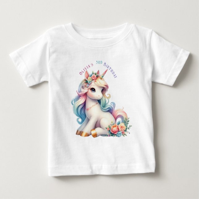 Camiseta De Bebé Cumpleaños Mágico de Unicornio Arcoíris (Anverso)