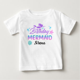 Camiseta De Bebé Cumpleaños Mágico Sirena Rosa Púrpura