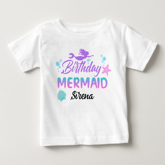 Camiseta De Bebé Cumpleaños Mágico Sirena Rosa Púrpura (Anverso)