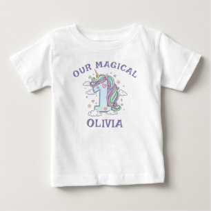 Camiseta De Bebé Cumpleaños Mágico Unicornio Pastel Primero