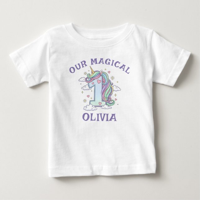 Camiseta De Bebé Cumpleaños Mágico Unicornio Pastel Primero (Anverso)