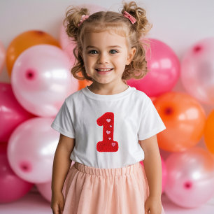 Camiseta De Bebé Cumpleaños moderno número uno Número 1 rojo espo