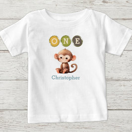Camiseta De Bebé Cumpleaños mono 1º con nombre azul