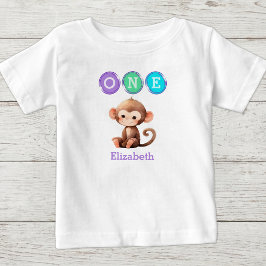 Camiseta De Bebé Cumpleaños mono 1º uno con nombre púrpura