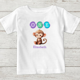 Camiseta De Bebé Cumpleaños mono 1º uno con nombre púrpura