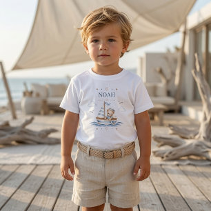 Camiseta De Bebé Cumpleaños Náutico de Osito de Peluche Costero