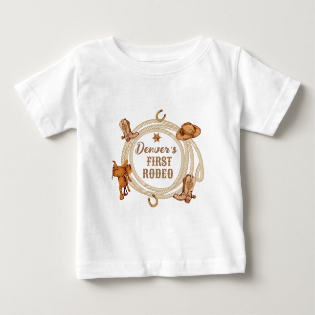 Camiseta De Bebé Cumpleaños Neutral del Primer Rodeo de Vaquero (Anverso)