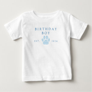 Camiseta De Bebé Cumpleaños Niño Azul Cuadro Huella de Pata Cumplea