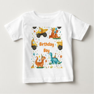 Camiseta De Bebé Cumpleaños Niño Personalizado Dinosaurio Construcc