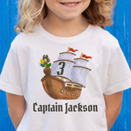 Camiseta De Bebé Cumpleaños Nombre y Edad Barco Pirata