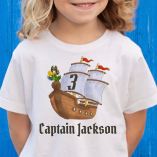 Camiseta De Bebé Cumpleaños Nombre y Edad Barco Pirata