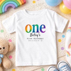 Camiseta De Bebé Cumpleaños número 1 de Acuarela Arcoíris Bebé Co