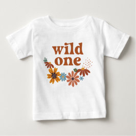 Camiseta De Bebé Cumpleaños número 1 de Wild One Retro Boho Wildflo