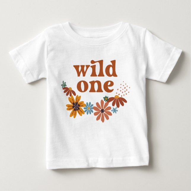 Camiseta De Bebé Cumpleaños número 1 de Wild One Retro Boho Wildflo (Anverso)