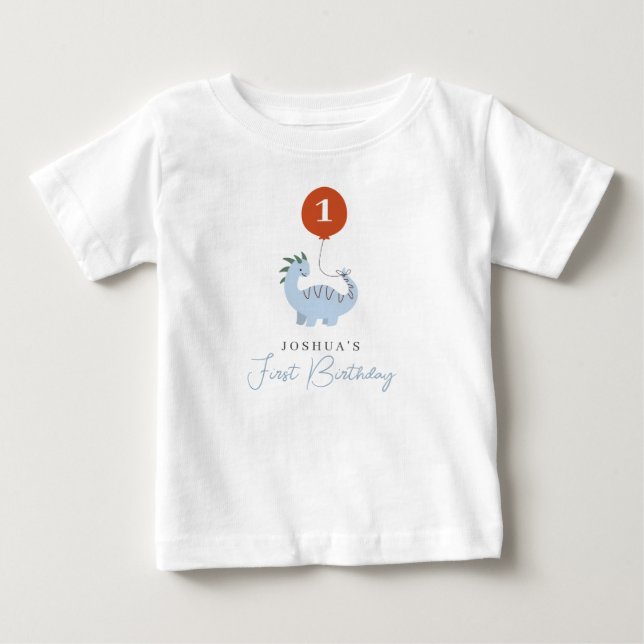 Camiseta De Bebé Cumpleaños número uno de los chicos dinosaurio (Anverso)