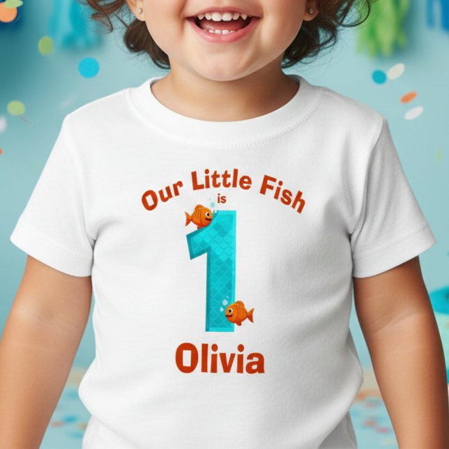 Camiseta De Bebé Cumpleaños número uno de peces bajo el mar (Subido por el creador)