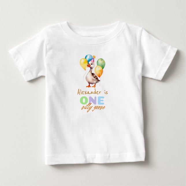 Camiseta De Bebé Cumpleaños número uno de un niño tonto de ganso az (Anverso)