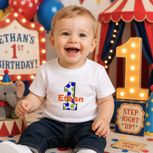 Camiseta De Bebé Cumpleaños número uno del niño con lunares de circ