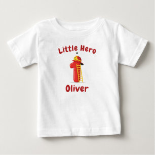 Camiseta De Bebé Cumpleaños número uno del pequeño héroe bombero