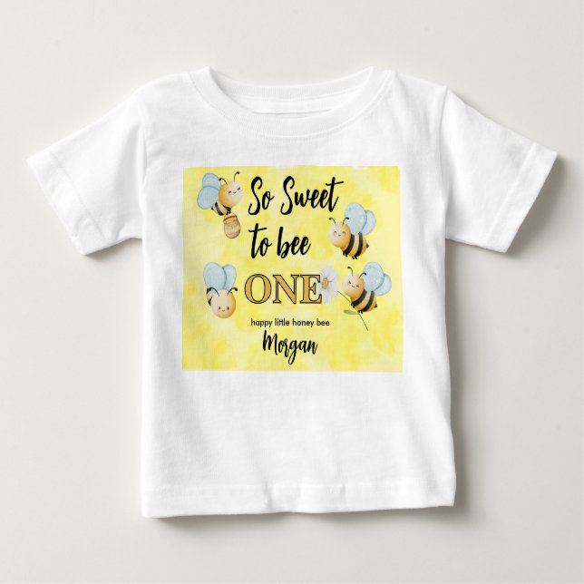 Camiseta De Bebé Cumpleaños número uno Fiesta de Abeja Lindo Uno Am (Anverso)