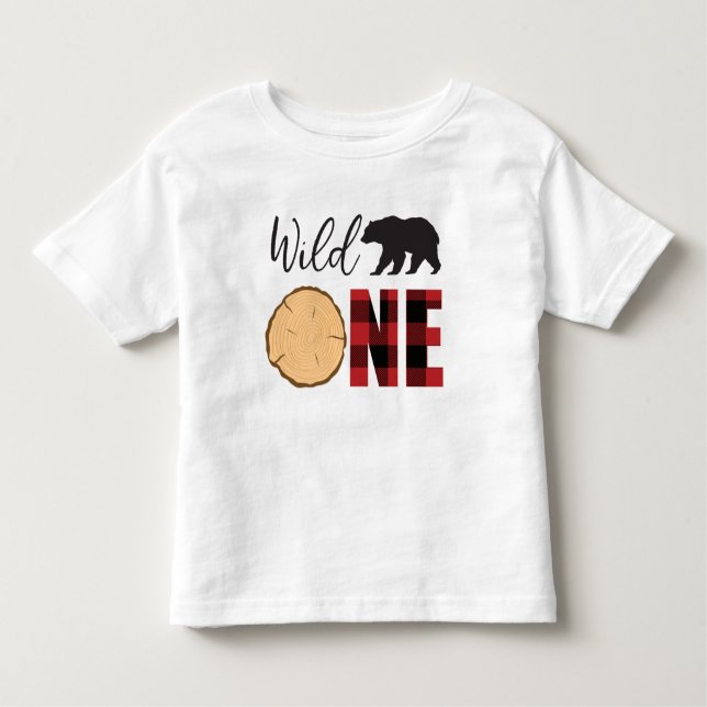 Camiseta De Bebé Cumpleaños número uno Oso Negro Cuadro Rojo Uno Sa (Anverso)