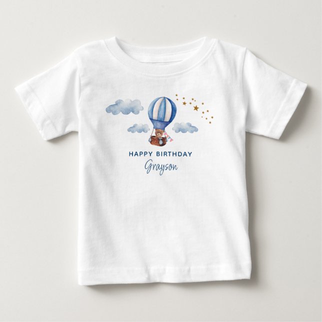 Camiseta De Bebé Cumpleaños Oso de Peluche Azul (Anverso)