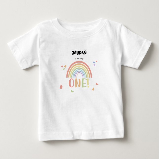 Camiseta De Bebé Cumpleaños pastel de arcoíris lindo 1 (Anverso)