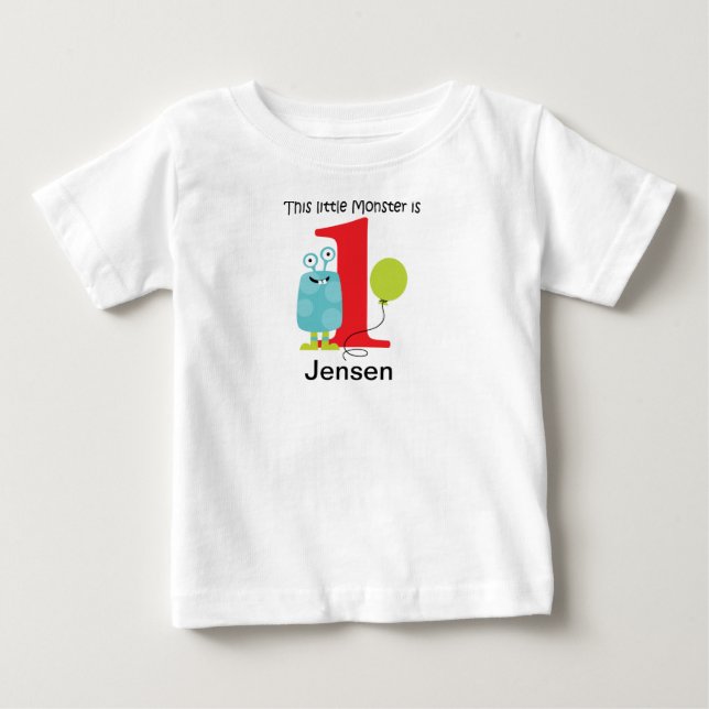 Camiseta De Bebé Cumpleaños pequeño monstruo azul (Anverso)