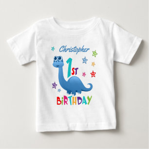 Camiseta De Bebé Cumpleaños Personalizado Azul Dinosaurio 1