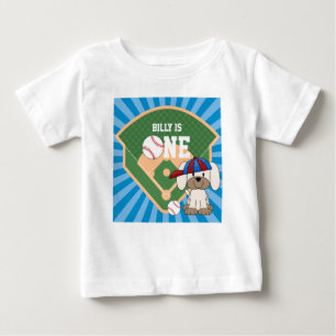 Camiseta De Bebé Cumpleaños Personalizado Cachorro de béisbol lindo