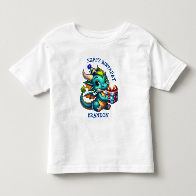 Camiseta De Bebé Cumpleaños personalizado con tema de dragón para n (Anverso)
