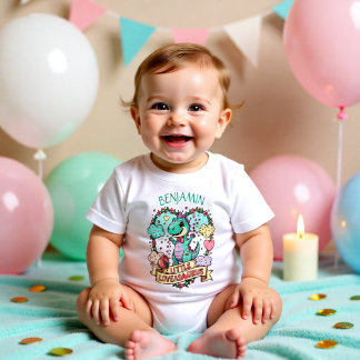 Camiseta De Bebé Cumpleaños Personalizado Corazones Pequeños Dino