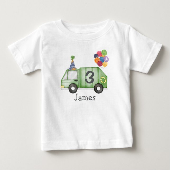 Camiseta De Bebé Cumpleaños Personalizado de Camión de Basura para  (Anverso)