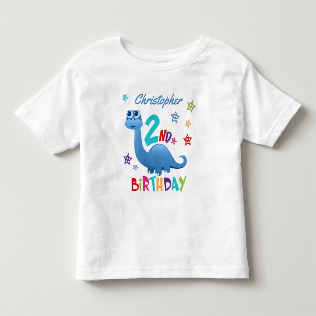 Camiseta De Bebé Cumpleaños personalizado de dinosaurio azul 2 (Anverso)