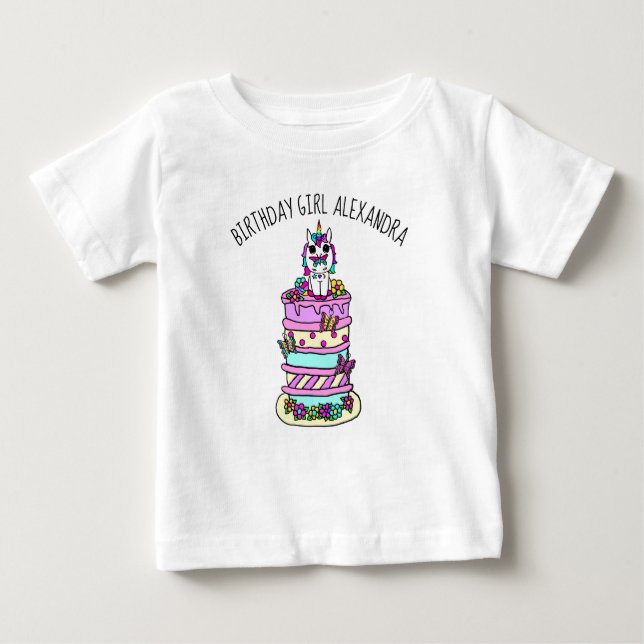 Camiseta De Bebé Cumpleaños personalizado de niña unicornio (Anverso)