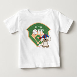 Camiseta De Bebé Cumpleaños Personalizado de Perrito de Béisbol Ado