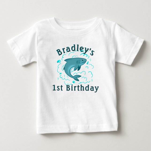 Camiseta De Bebé Cumpleaños Personalizado de Tiburón 1  (Anverso)