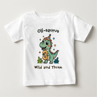 Camiseta De Bebé Cumpleaños personalizado de tres años con dinosaur