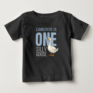 Camiseta De Bebé Cumpleaños Personalizado de Un Ganso Tonto Azul pa