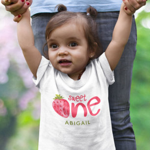 Camiseta De Bebé Cumpleaños Personalizado Dulce Uno Fresa 1er