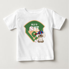 Camiseta De Bebé Cumpleaños Personalizado Lindo Cachorro de Béisbol