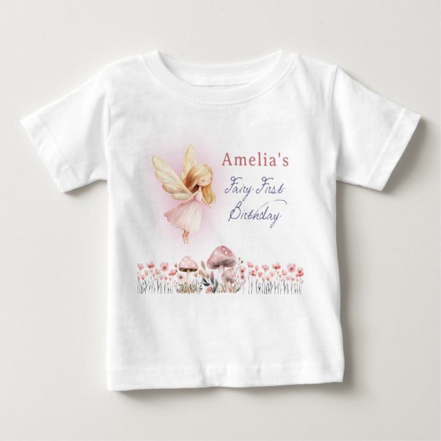 Camiseta De Bebé Cumpleaños personalizado número 1 de Fairy First G (Anverso)