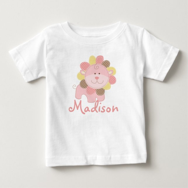 Camiseta De Bebé Cumpleaños Personalizado Safari Selva León Rosa Li (Anverso)