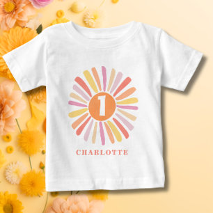 Camiseta De Bebé Cumpleaños Personalizado Sol Radiante y Colorido 1