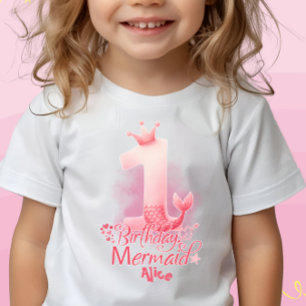Camiseta De Bebé Cumpleaños personalizado tema sirena para niñas de