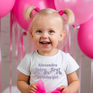Camiseta De Bebé Cumpleaños Primera Fresa Hada Morada