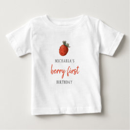 Camiseta De Bebé Cumpleaños Primero de Fresa Roja