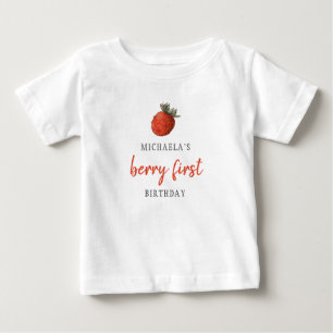 Camiseta De Bebé Cumpleaños Primero de Fresa Roja