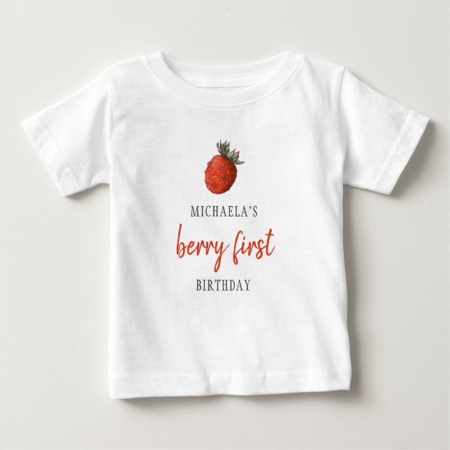 Camiseta De Bebé Cumpleaños Primero de Fresa Roja (Anverso)