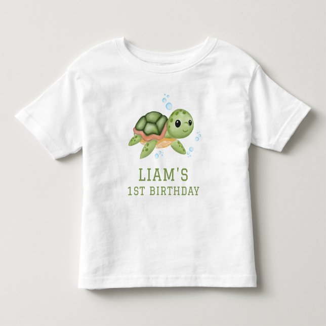 Camiseta De Bebé Cumpleaños primero de Tortuga bajo el mar (Anverso)